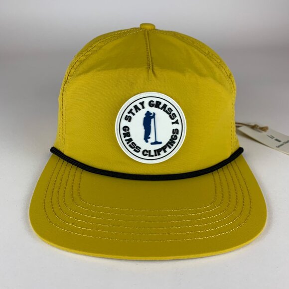 Grass Clippings Stay Grassy Mens Yellow Golfer Snapback Hat New - Picture 2 of 5